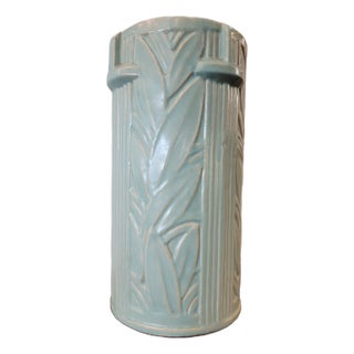 1940s McCoy Art Potter Umbrella Stand Aqua Glaze Huge 19 Inches Tall For Sale