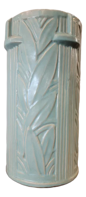 1940s McCoy Art Potter Umbrella Stand Aqua Glaze Huge 19 Inches Tall