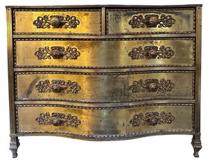 Gilt Brass and Black Glass Serpentine Front Commode, 1950