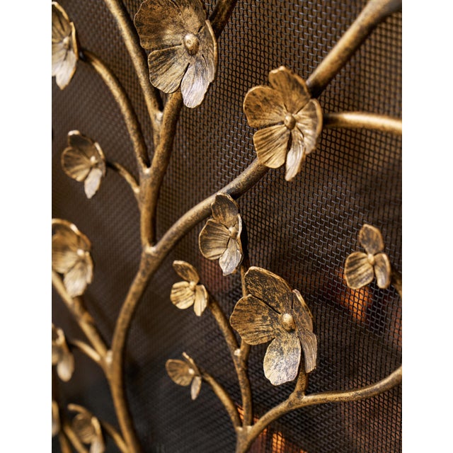 Gold Rubbed Black Primrose Garden Fireplace Screen For Sale - Image 4 of 12