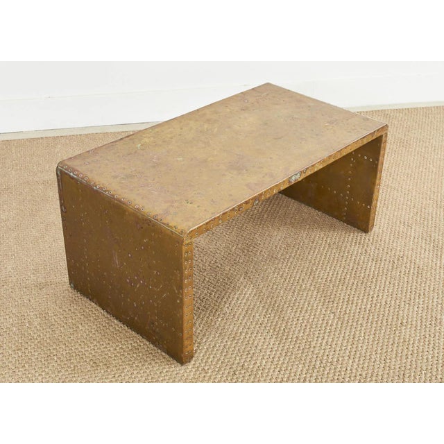 Midcentury Sarreid Patinated Brass Waterfall Cocktail Table For Sale - Image 4 of 13