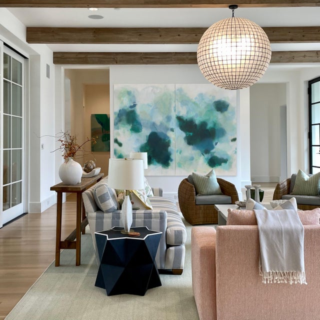 Contemporary “But Still, You” Large Lyrical Abstraction Diptych Painting in Ethereal Greens and Blues by Stacey Warnix For Sale - Image 3 of 16