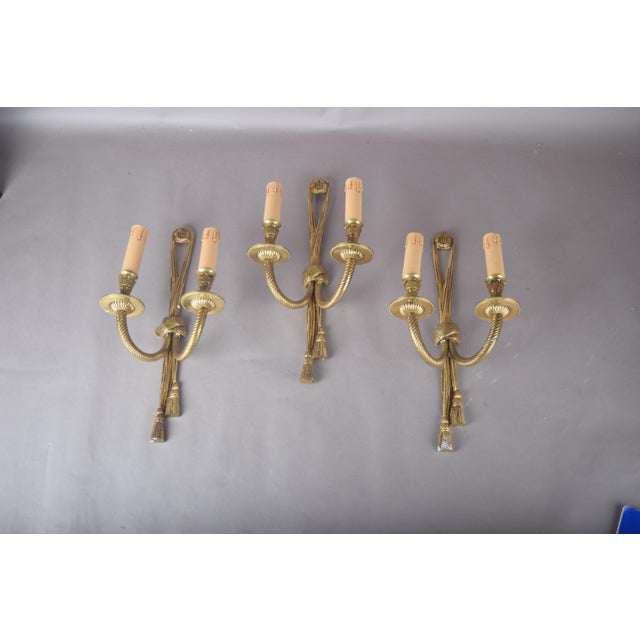 Brass Double-Arm Wall Sconces with Rope and Tassel Motif, 1950s, Set of 3 For Sale - Image 10 of 10