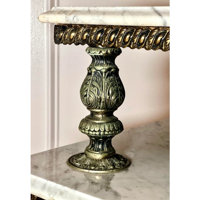 Metal 1940s French Gilded Brass and Carrera Marble Two Tier Side Table For Sale - Image 7 of 10