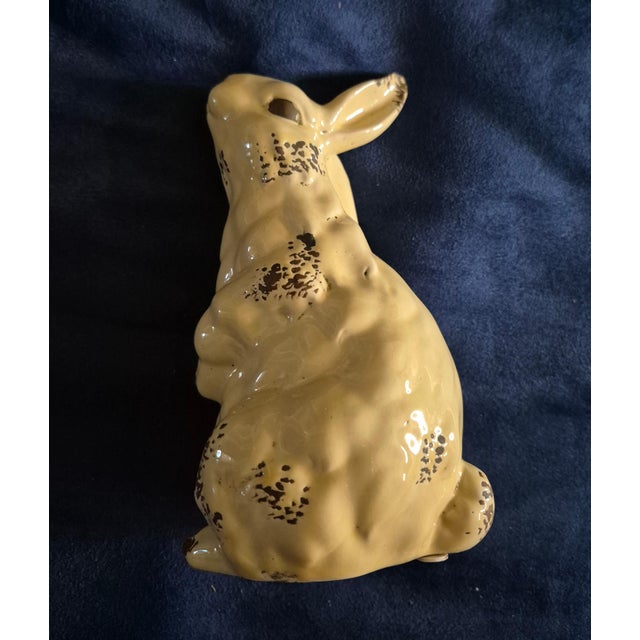 Vintage Primitive Folk Art Style Yellowware Sponged Ceramic Rabbit Figurine For Sale - Image 4 of 10