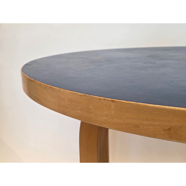 Artek 90A table, birch with blue linoleum. Designer Alvar Aalto. The table is from around the 1950s-1960s and is in good...