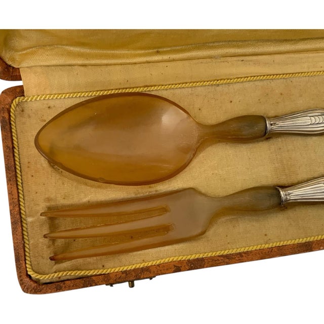 Metal Antique French Bazin & Cie Paris .950 Silver Salad Serving Spoon & Fork Set - 3 pcs For Sale - Image 7 of 7