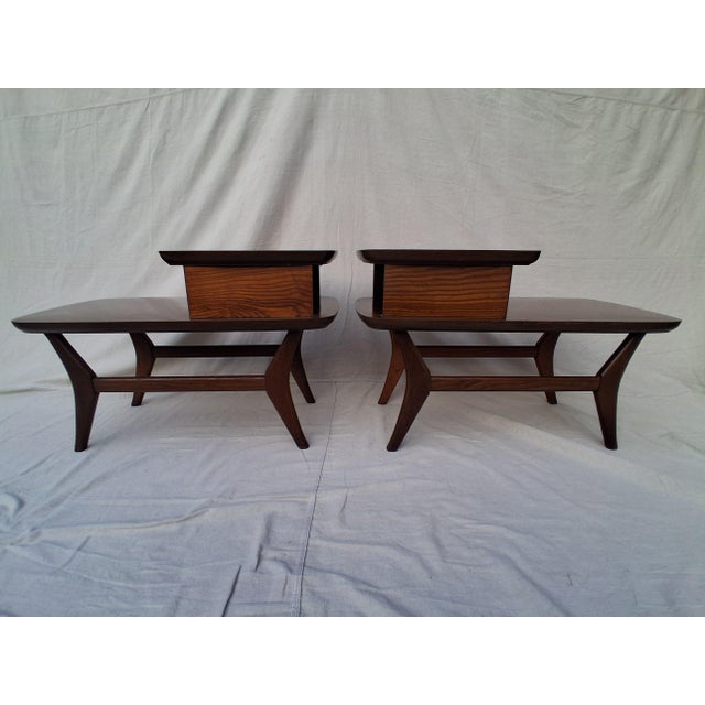 Wood Mid Century Modern Adrian Pearsall Style 2 Tiered Step Side Tables -a Pair For Sale - Image 7 of 11
