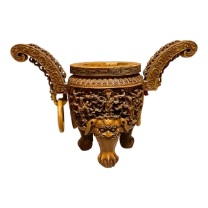 Majestic Chinese Ding Vessel Hand Carved Decorative Ritual Tripod