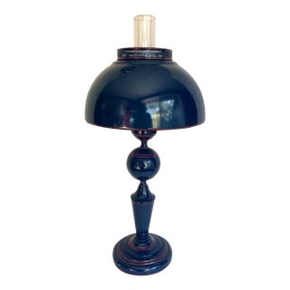 Vintage Navy Blue and Red Tole Table Lamp For Sale