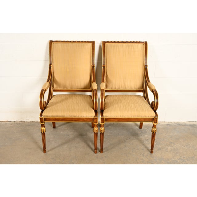 French Karges French Regency Louis XVI Carved Walnut and Gold Gilt Armchairs | Pair For Sale - Image 3 of 15