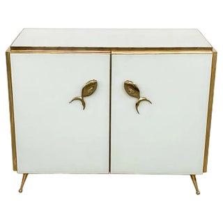 Sideboard with Two Doors in White Murano Glass, 1980s For Sale