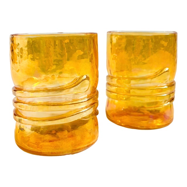 Esteban Prieto Iridescent Orange Lowball Tumblers - Set of 2 For Sale