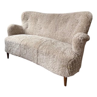 Danish Sofa in Shearling Sheepskin by Alfred Christensen, 1950 For Sale