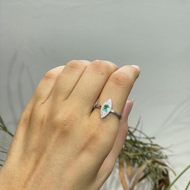 Not Yet Made - Made To Order Oval Cut Emerald & Diamond Pavé Cocktail Ring in 925 Sterling Silver, Size 6 For Sale - Image 5 of 15