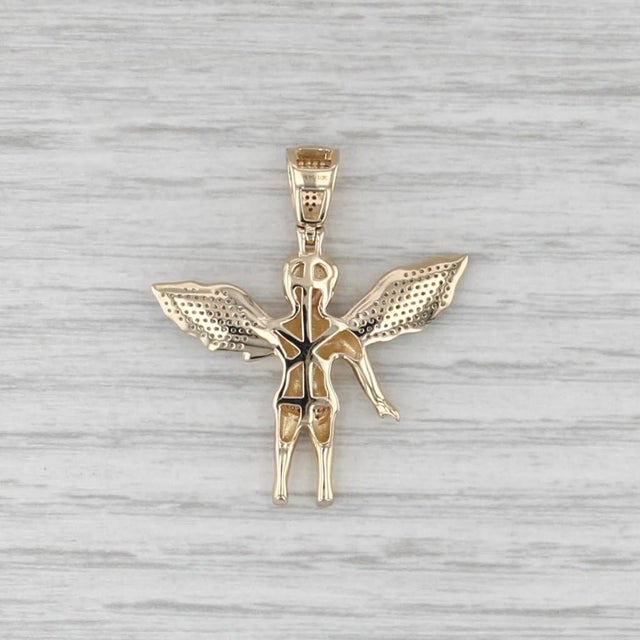 2010s 0.10ctw Diamond Guardian Angel Cheurb Pendant 10k Yellow Gold For Sale - Image 5 of 5