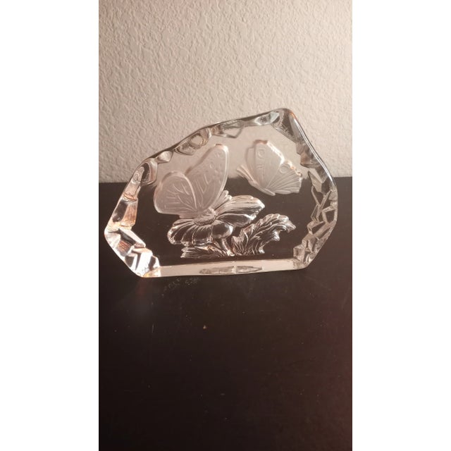 1980s Clear Glass Plaque With Etched Butterflies For Sale - Image 4 of 5