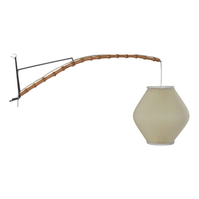Danish Wall Lamp with Wooden Arch and Pearl Shade Lampshade, 1960s For Sale