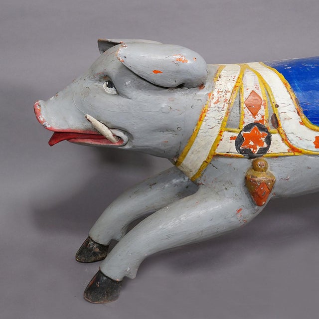 Rare Antique Children Carousel Pig, Germany ca. 1920s Item e7291 A wooden carved children's carousel pig with polychrome...
