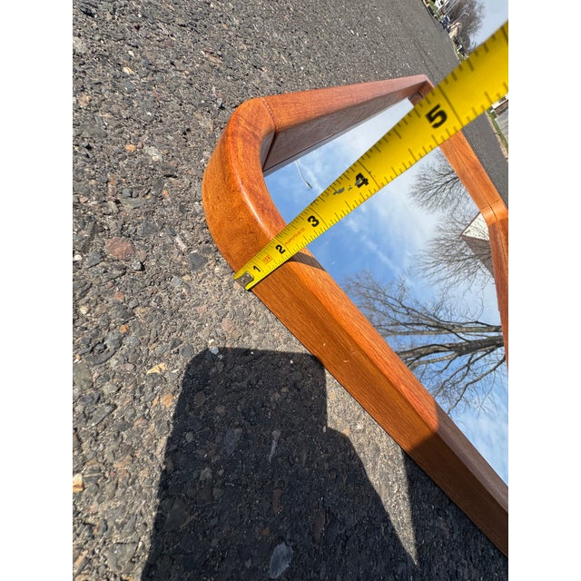 1970s Danish Teak Rounded Rectangle Hanging Framed Mirror by Uldum For Sale - Image 5 of 8