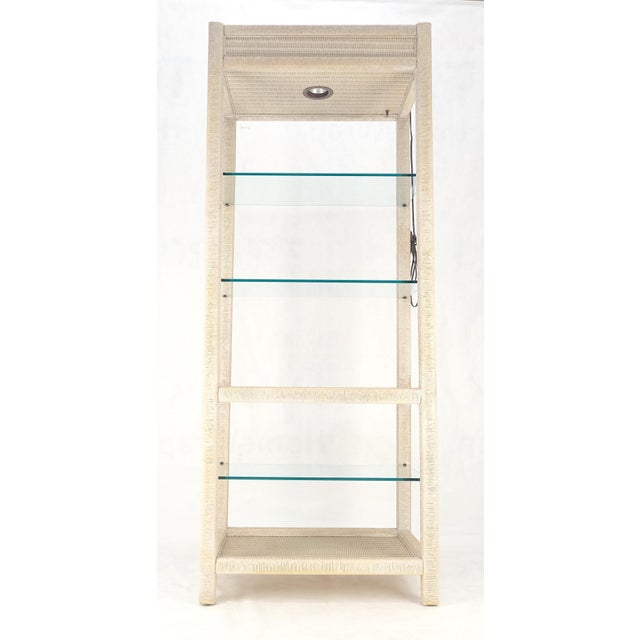 White Pickled Rush Cane Bamboo Wrapped 5 Shelves 76" Tall Etagere Display MINT! For Sale - Image 9 of 13