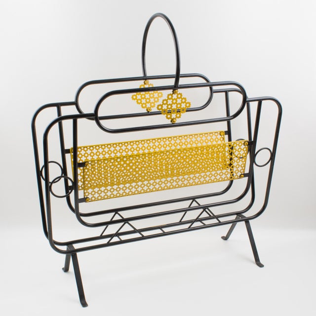 Mathieu Matégot Mid-Century Black, Yellow Lacquered Metal Magazine Holder For Sale - Image 11 of 17