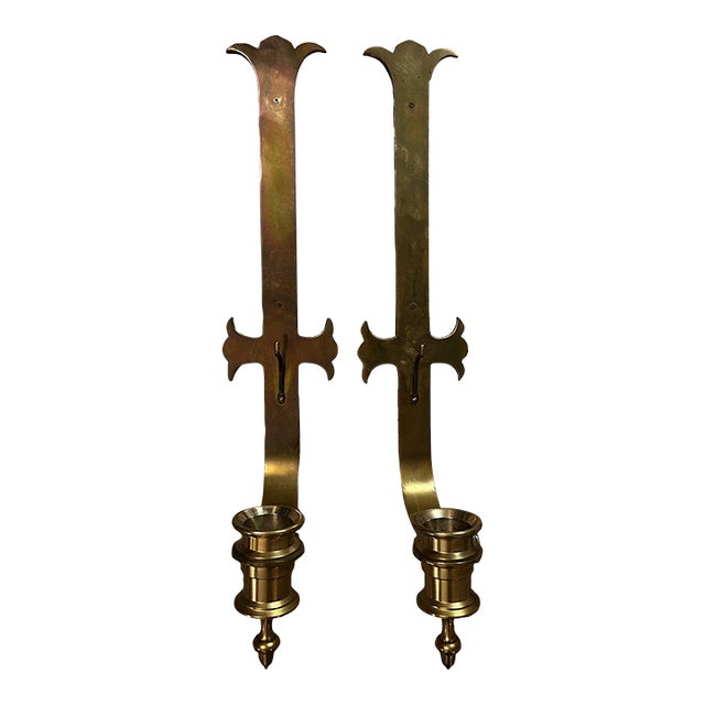 1970s Gothic Chapman Solid Brass Sconces - Set of 2 For Sale