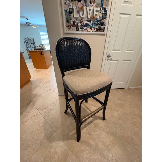 Black 1990s Lexington 3 High Bar Height Rattan Chairs For Sale - Image 8 of 9