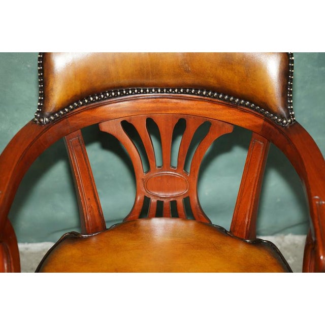 2000 - 2009 Vintage Brown Leather Captains Directors Chair For Sale - Image 5 of 18