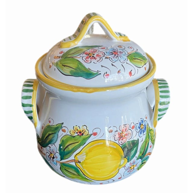 Traditional Italian Hand Painted Ceramic Biscotti Jar For Sale - Image 3 of 7