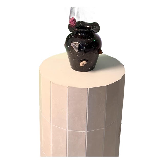 Black Ceramic Vase With Natural Stones, Handmade Unique Pottery, Modern Decor, Sculptural Vase For Sale