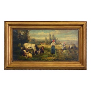 Emilio Pergola, Rural Scene with Cattle, 1990s, Oil on Canvas, Framed For Sale