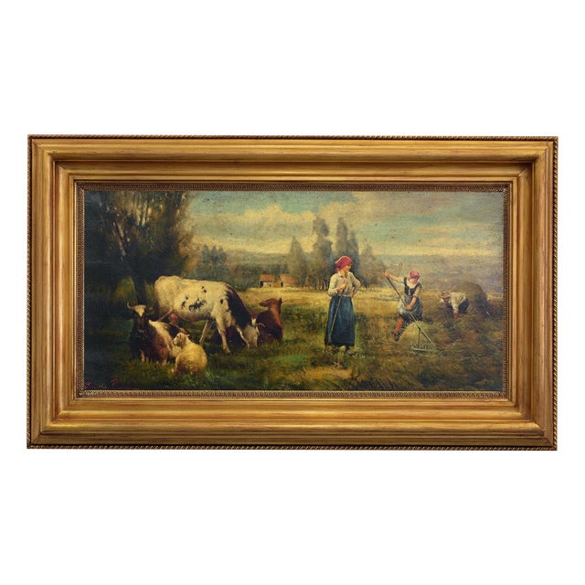 Emilio Pergola, Rural Scene with Cattle, 1990s, Oil on Canvas, Framed For Sale