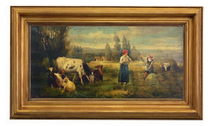 Emilio Pergola, Rural Scene with Cattle, 1990s, Oil on Canvas, Framed