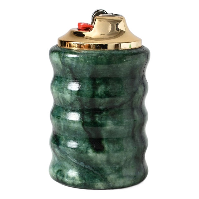 Italian Green Alabaster Table Lighter Holder, 1970s For Sale