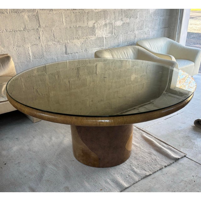 Modern 1980s Karl Springer Round Dining or Center Table in Lacquered Snakeskin For Sale - Image 3 of 5