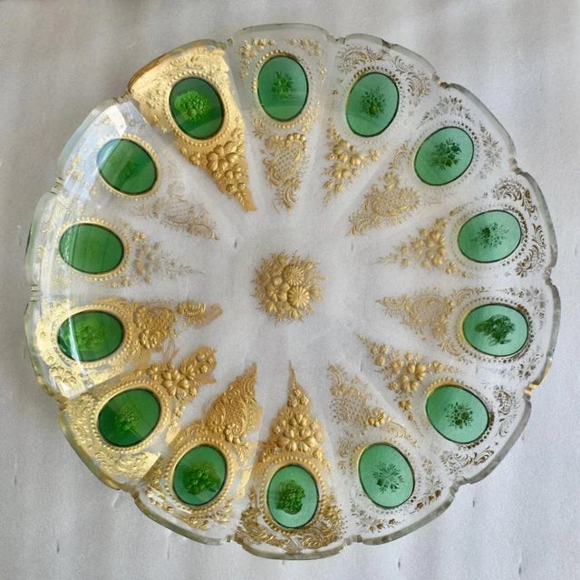 Antique Moser Style Cut & Painted Etched Glass Large Bowl For Sale - Image 9 of 11