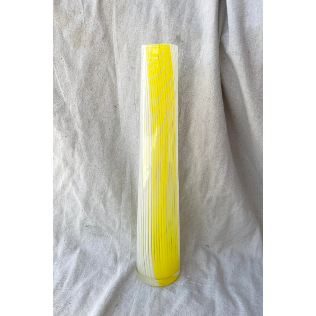 Mid-Century Modern Vintage 1950s Mid-Century Modern Yellow and White Swirl/Stripe Murano Art Glass Vase For Sale - Image 3 of 9