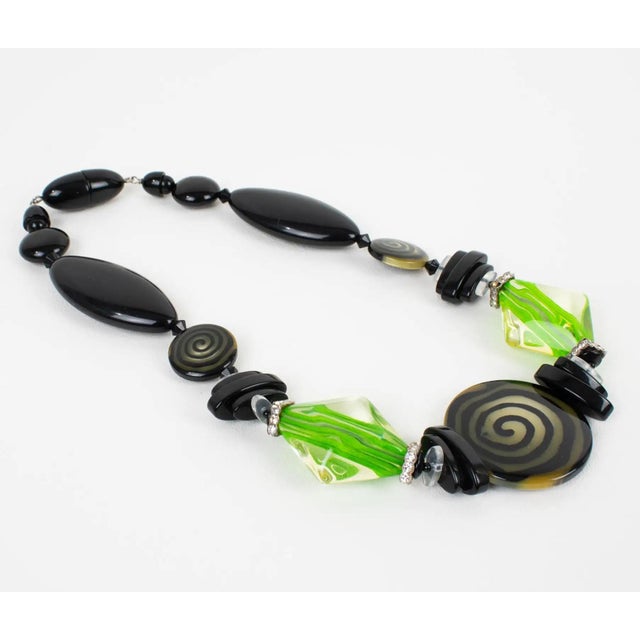 Plastic Angela Caputi Black and Green Resin Beaded Choker Necklace For Sale - Image 7 of 10