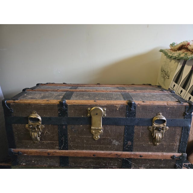 American Antique Small Steamer Trunk For Sale - Image 3 of 8