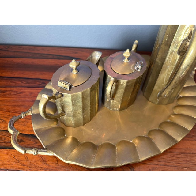 Hollywood Regency Patinated Brass Tea Set Attributed to Salvador Terran - 4 Pieces For Sale - Image 3 of 12