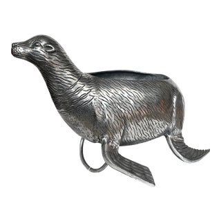 Very Unique Seal Wine Bottle Cooler, Cast Stainless Steel, Italy For Sale