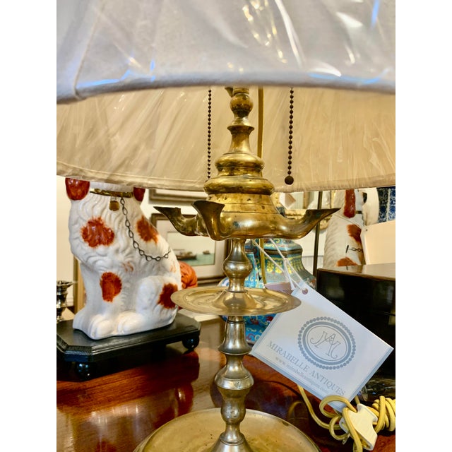 Early 19th Century Antique Continental Brass Oil Lamp For Sale - Image 5 of 11