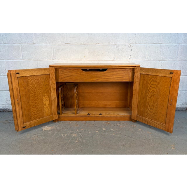 Vintage Modern Solid Oak & Woven Rattan Bar Cabinet For Sale - Image 9 of 15