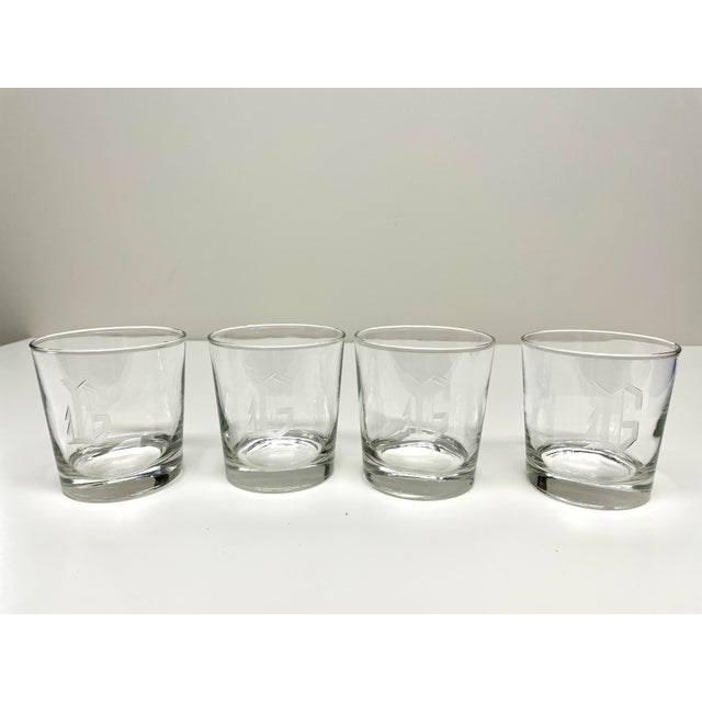 Traditional Monogrammed “G” Low Ball Rocks Glasses Set of 4 For Sale - Image 3 of 3