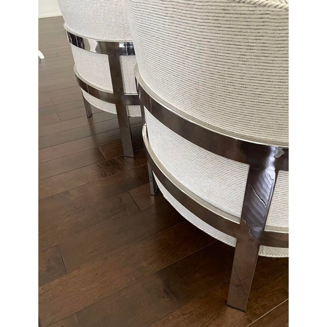 Contemporary Mitchell Gold + Bob Williams Curved Barrel Lounge Chairs With Chrome Frame Set of 2 For Sale - Image 3 of 12