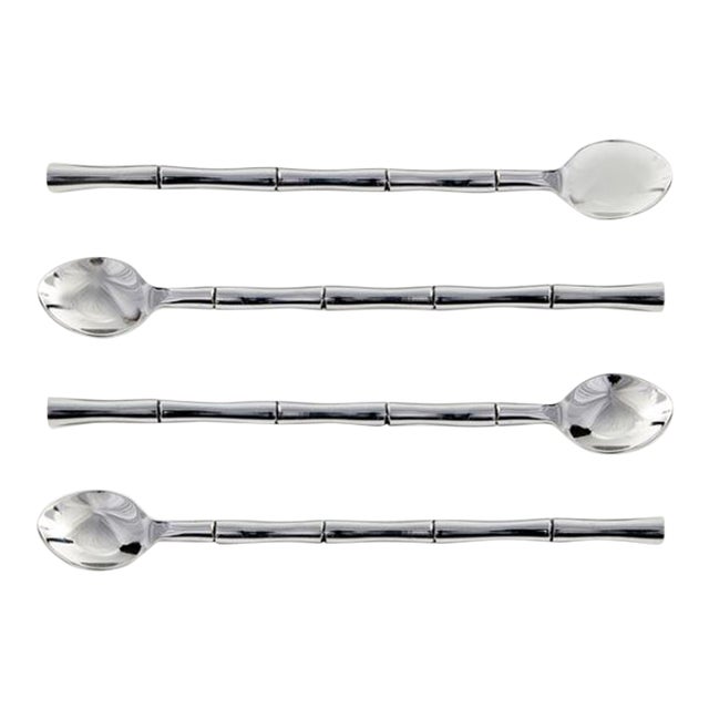 Silver Bamboo Ice Tea/Cocktail Stir Spoons - Set of 4 For Sale