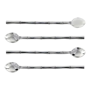 Silver Bamboo Ice Tea/Cocktail Stir Spoons - Set of 4