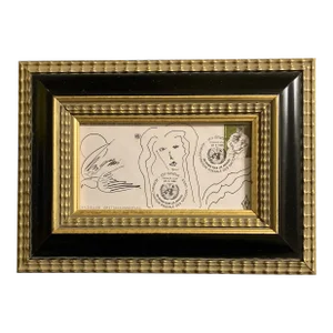 Contemporary Original Judy Henn Abstract Ink Drawing “First Day Dove” Framed