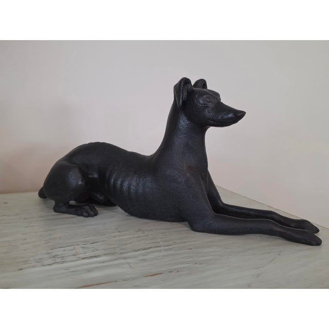 1950s Antique Cast Iron Resting Whippet Greyhound Hearth Statue For Sale - Image 5 of 17